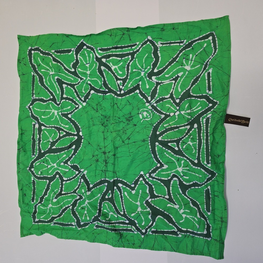 Caribelle Batik Green Leaf Print Cotton Square Scarf Bandana Made in St Lucia‎